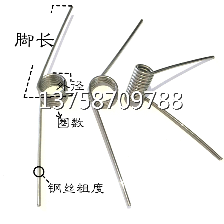 弹簧不锈钢304线丝径1.6mm毫米扭簧扭力长脚V七字角度90/180/270