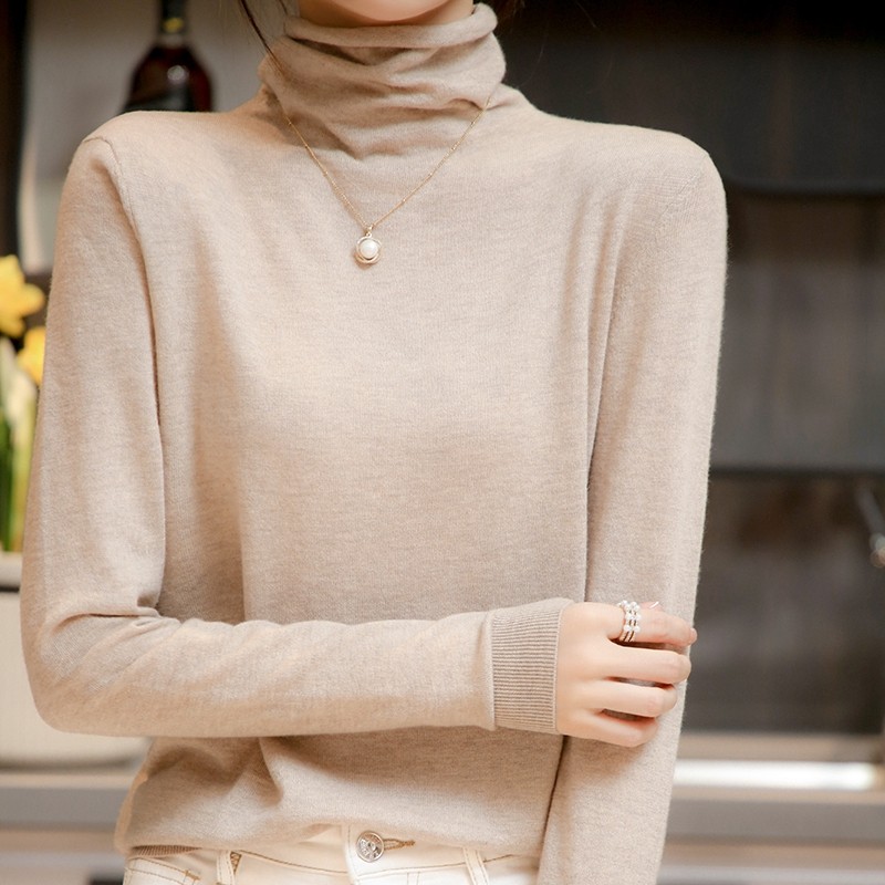 薄款精纺羊毛衫女堆堆领套头2025秋冬高领毛衣长袖针织打底衫上衣,女装/女士精品,毛针织衫,淘宝优惠券,粉丝福利购,淘宝优惠卷