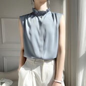 荷叶领花边无袖 衬衫 半高领醋酸宽松女春夏内搭百搭叠穿神器上衣