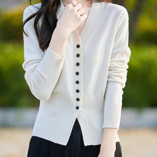 针织开衫 女V领宽松加厚简约长袖 外套修显瘦外搭 羊绒衫 24秋冬新款