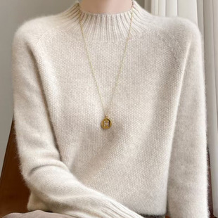 秋冬新款羊毛衫女一线成衣半高领提花加厚毛衣宽松羊绒打底衫上衣