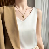 白色打底衫 真丝吊带背心女西装 内搭夏季 缎面仿桑蚕丝醋酸上衣V领