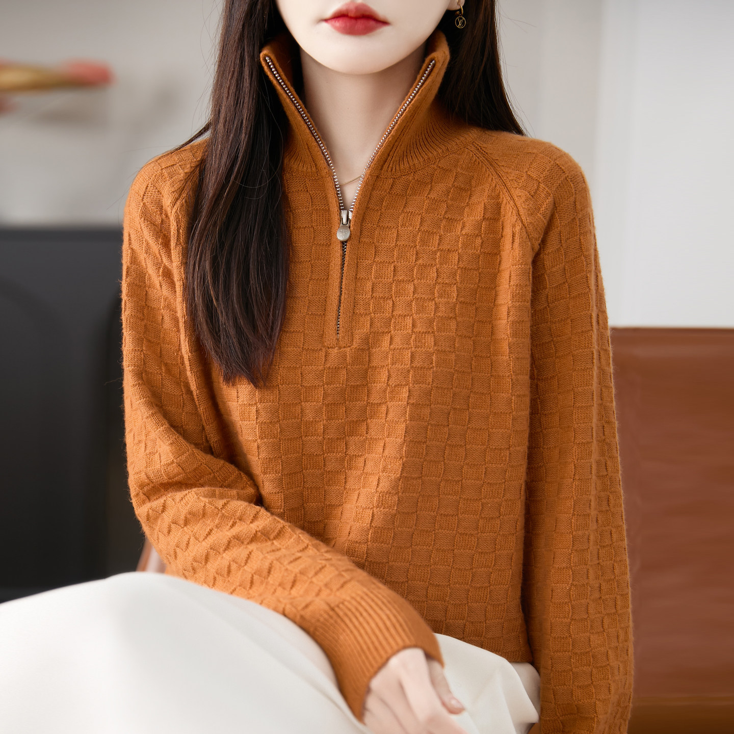 2025秋冬新款今年流行半拉链立领毛衣女内搭开衫针织打底衫上衣