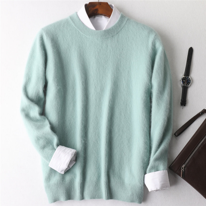 CASHMERE SWEATER MENS ROUND NECK PULLOVER THICK VELVET SWEATER AUTUMN AND WINTER LOOSE SWEATER LARGE SIZE BOTTOMING KNIT SWEATER