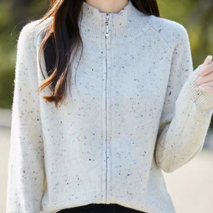 点子纱毛衣半高领羊毛开衫女拉链宽松针织衫2025秋季上衣休闲外套