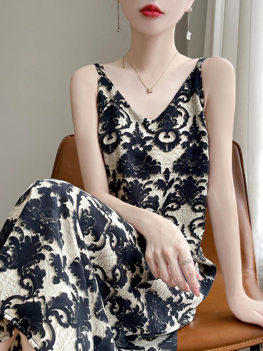 宽松遮肉碎花长裙子夏季