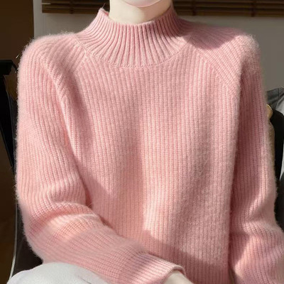 宽松慵懒风半高领羊毛针织打底衫