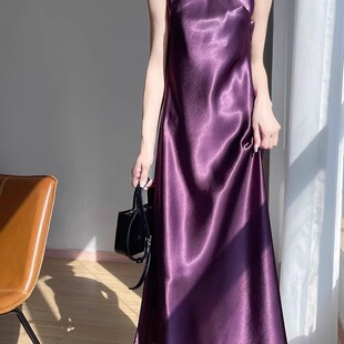 法式吊带连衣裙女夏季高端醋酸缎面无袖内搭名媛气质修身显瘦长裙