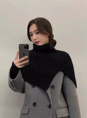 新款羊绒高领套头披肩女