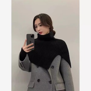 新款羊绒高领套头披肩女秋冬保暖针织百搭围巾大衣斗篷护肩颈脖套