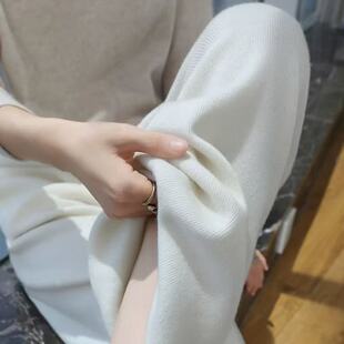 加厚羊毛阔腿裤女宽松加厚秋冬直筒拖地垂感羊绒白色休闲加长裤