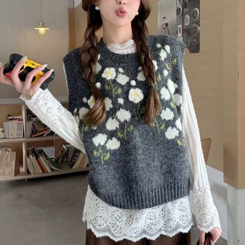 宽松慵懒设计感提花外搭背心上衣