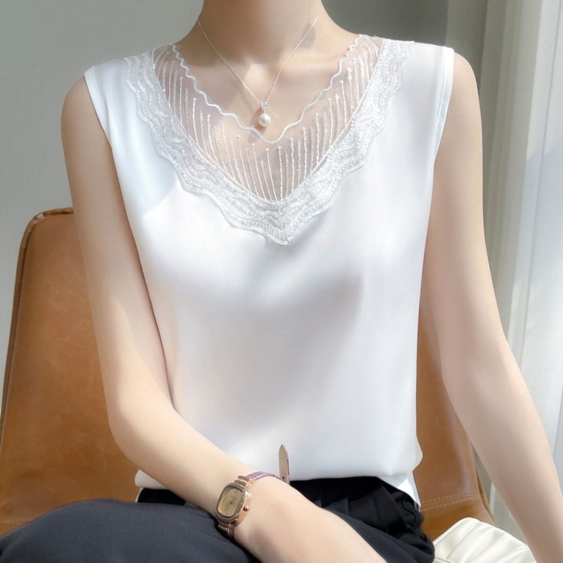 蕾丝V领真丝缎面背心吊带女内搭显瘦桑蚕丝夏季西装打底无袖上衣,女装/女士精品,背心吊带,淘宝优惠券,粉丝福利购,淘宝优惠卷