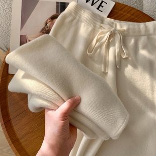 女秋冬外穿直筒羊绒休闲长裤 闭眼入 软糯质感100%羊毛针织阔腿裤