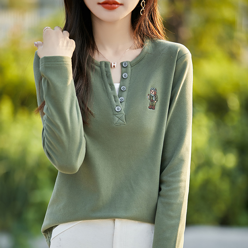 女长袖T恤刺绣保暖上衣