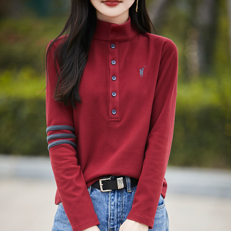 双面德绒半开领撞色长袖打