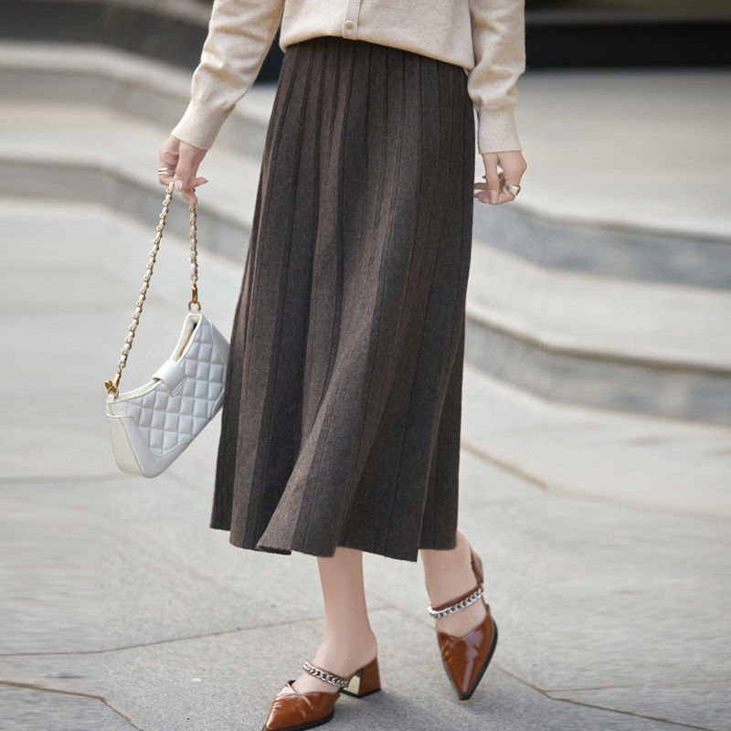精仿羊毛针织半身裙女高腰中长款百搭大摆裙通勤气质可可棕裙子,女装/女士精品,大码半身裙,淘宝优惠券,粉丝福利购,淘宝优惠卷