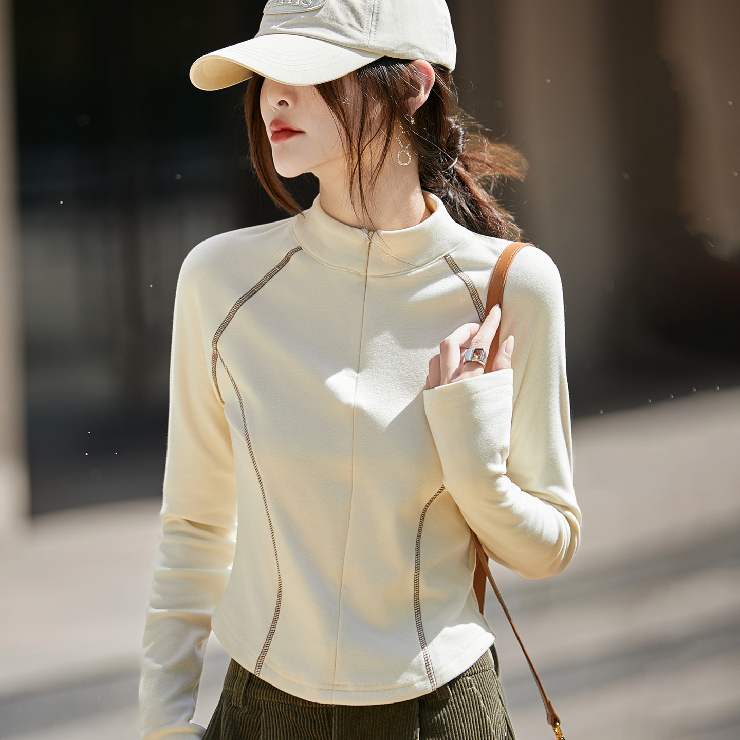 2025秋冬半高领德绒半拉链修身T恤内搭女保暖磨毛气质打底衫上衣,女装/女士精品,毛针织衫,淘宝优惠券,粉丝福利购,淘宝优惠卷