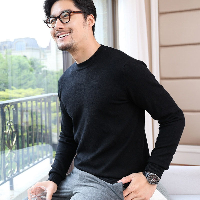 2019 NEW MENS THICKENED ROUND NECK HEDGING BOTTOMING CASHMERE KNITTED LOOSE ROUND NECK AUTUMN AND WINTER SOLID COLOR SWEATER MEN
