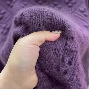 深灰色镂空提花圆领毛衣女秋季新款宽松慵懒风外穿打底针织衫上衣