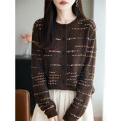 咖色小衫 上衣早秋甜美提花圆领针织衫 开衫 时尚 外套上衣韩系毛衫 潮