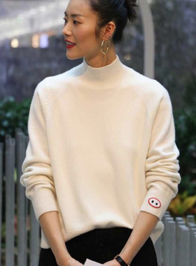 反季清仓大表姐刘雯同款羊毛衫女款毛衣宽松慵懒风半高领猪鼻羊绒