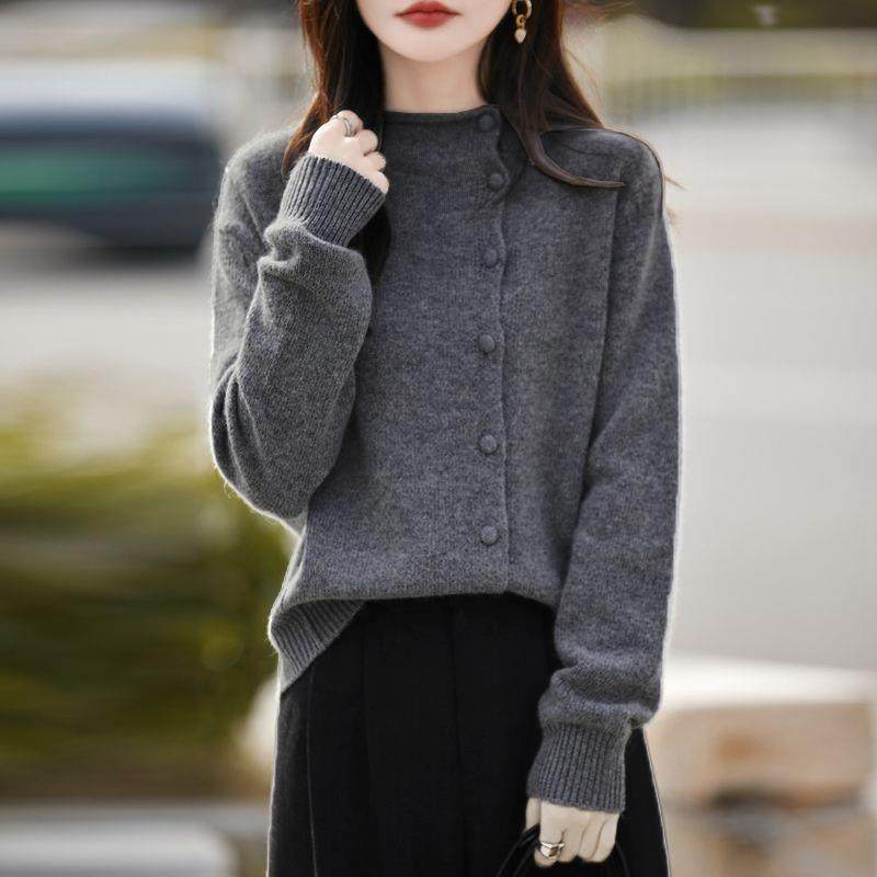 灰色立领毛衣开衫外套2025秋冬季新款高级感大码软糯百搭洋气上衣,女装/女士精品,毛针织衫,淘宝优惠券,粉丝福利购,淘宝优惠卷