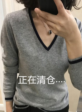 春秋新款v领简约套头长袖羊绒衫