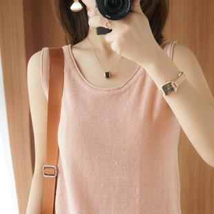 针织吊带女2025春夏打底背心棉麻宽松低圆领无袖 薄款 纯棉T恤上衣