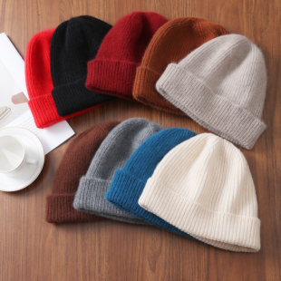 纯羊毛帽子男加厚毛线帽百搭针织帽保暖包头女帽经典纯色冷帽秋冬
