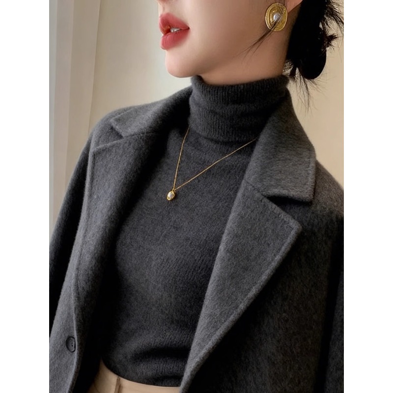 内搭堆堆领毛衣女高弹显瘦针织衫
