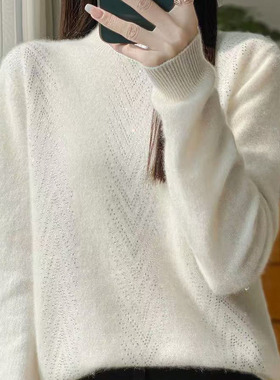 2025秋冬一线成衣半高领烫钻羊毛衫女针织打底衫套头宽松显瘦上衣