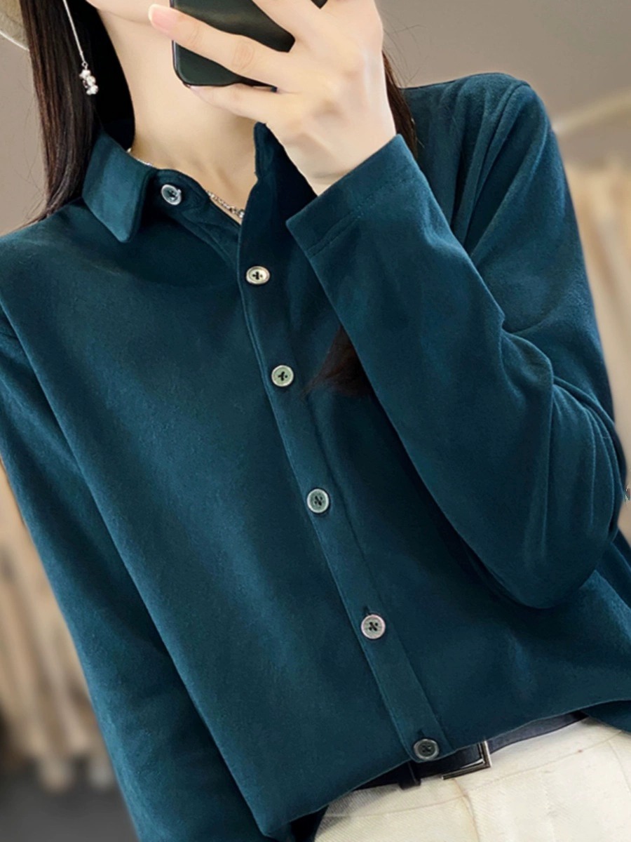 双面德绒衬衫小翻领长袖