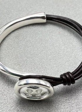 西班牙unode50轻奢复古银色扣子手链女小众简约气质