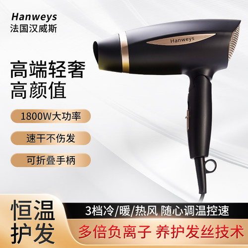 Hanweys 汉威斯电吹风HSD-81115（黑色）折叠负离子大功率电吹风