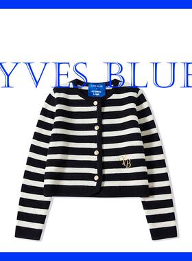 YVES BLUE条纹经典Vintage复古时髦凯旋门开衫