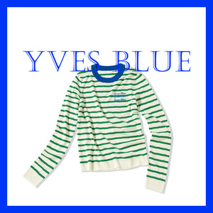 【绿条纹趣味圆领撞色】YVES BLUE原创斜条纹针织羊毛衫法式