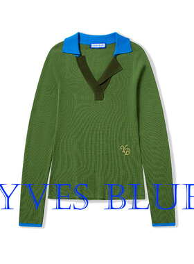 YVES BLUE撞色POLO領羊毛混紡可水洗趣味搭配風格感