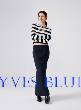 YVES BLUE  西装裙半身长裙后开叉时髦通勤中长裙