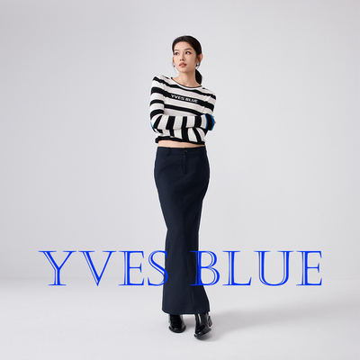 YVES BLUE  西装裙半身长裙后开叉时髦通勤中长裙