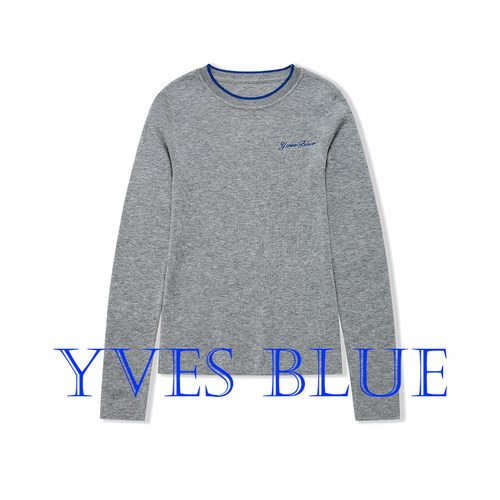 YVES BLUE打底衫羊毛混纺圆领可机洗针织衫灰色黑色春装