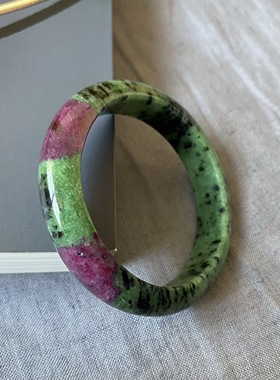 天然红绿宝石手镯老矿无优化一物一图圈口60