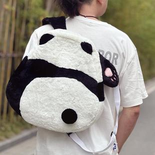 萌兰和花花同款背影熊猫抱枕坐垫可爱靠垫毛绒装饰卡通双肩包挂件