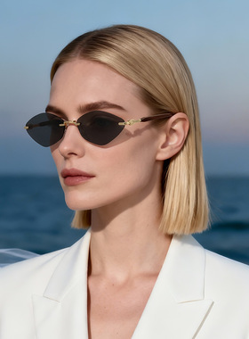 新款女士无框渐变猫眼墨镜