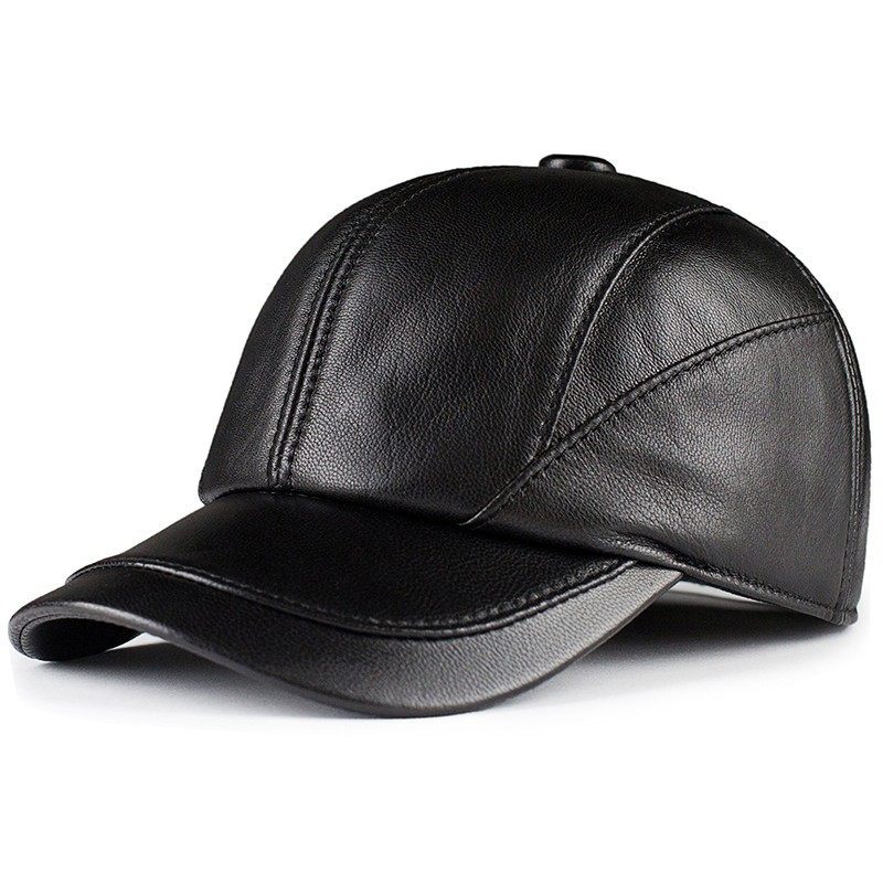 中老年真羊皮单皮薄款棒球帽秋冬季圆顶帽休闲帽