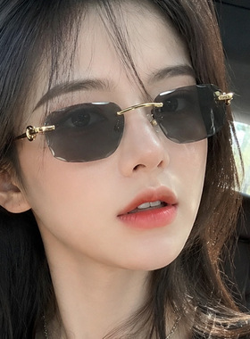 新款无框金属波浪边马蹄扣墨镜