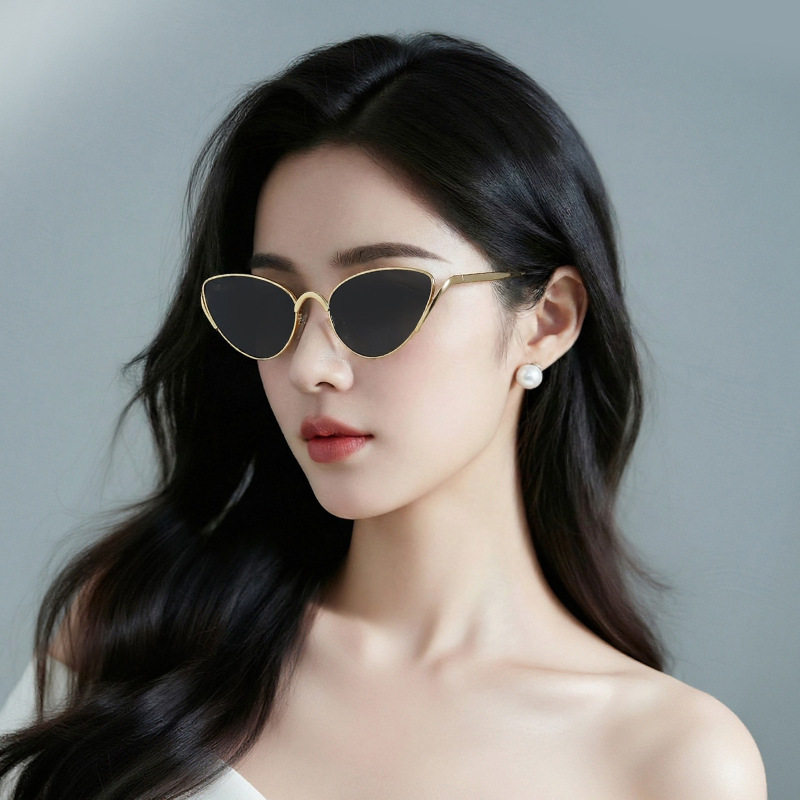 2026新款猫眼墨镜女高级感欧美时尚潮流百搭新款简约金属太阳镜