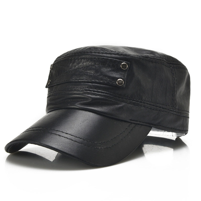 真羊皮帽子中老年男士春秋季户外平顶帽单层薄款羊皮帽子