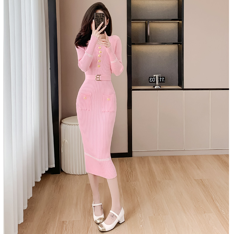 小香风名媛气质针织连衣裙