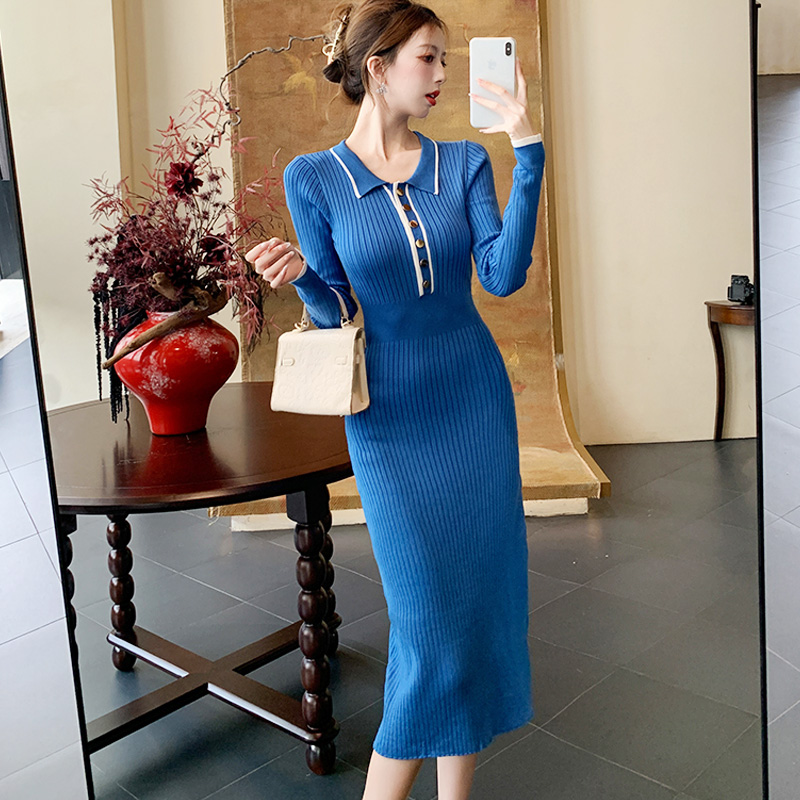 POLO领气质长款打底连衣裙